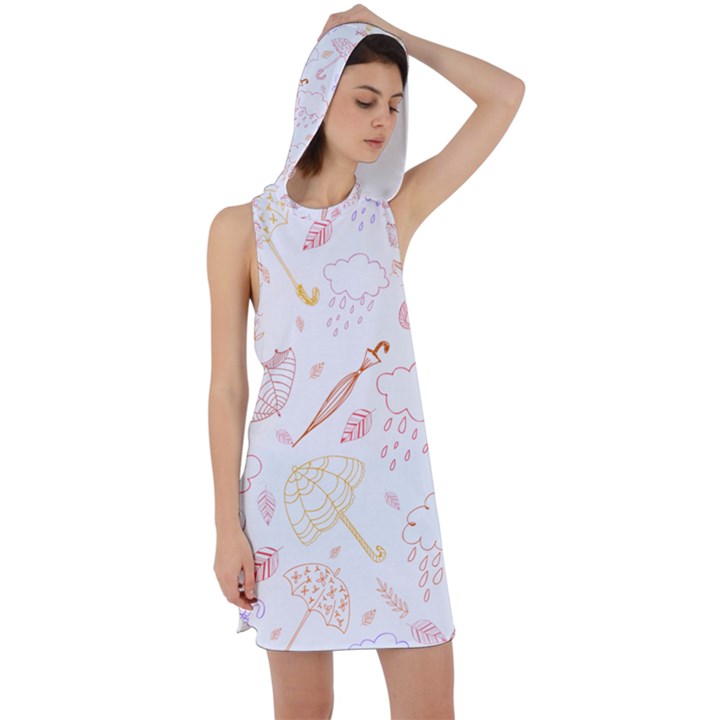 Weather Umbrella Rain Cloud Seamless Doodle Pattern Racer Back Hoodie Dress