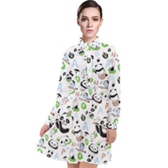 Giant Panda Bear Pattern Long Sleeve Chiffon Shirt Dress by Jancukart