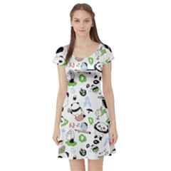 Giant Panda Bear Pattern Short Sleeve Skater Dress by Jancukart