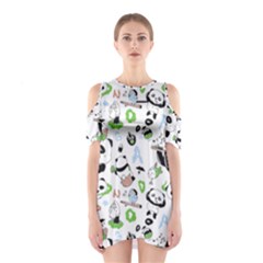 Giant Panda Bear Pattern Shoulder Cutout One Piece Dress