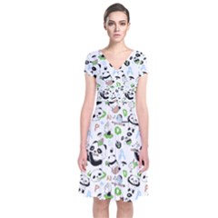 Giant Panda Bear Pattern Short Sleeve Front Wrap Dress