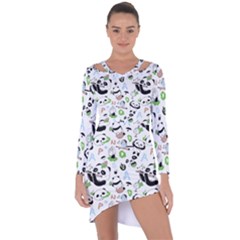 Giant Panda Bear Pattern Asymmetric Cut-out Shift Dress by Jancukart