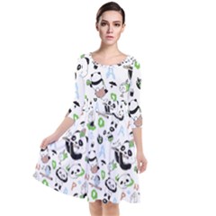 Giant Panda Bear Pattern Quarter Sleeve Waist Band Dress by Jancukart