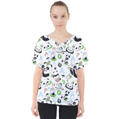 Giant Panda Bear Pattern V-neck Dolman Drape Top