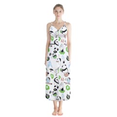 Giant Panda Bear Pattern Button Up Chiffon Maxi Dress