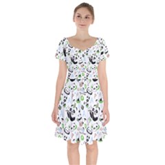 Giant Panda Bear Pattern Short Sleeve Bardot Dress