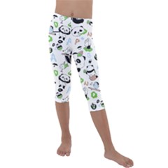 Giant Panda Bear Pattern Kids  Lightweight Velour Capri Leggings 