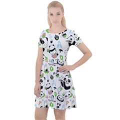 Giant Panda Bear Pattern Cap Sleeve Velour Dress  by Jancukart