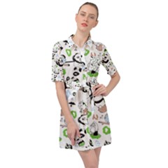 Giant Panda Bear Pattern Belted Shirt Dress