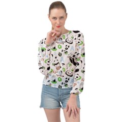 Giant Panda Bear Pattern Banded Bottom Chiffon Top