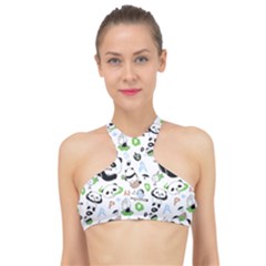 Giant Panda Bear Pattern High Neck Bikini Top