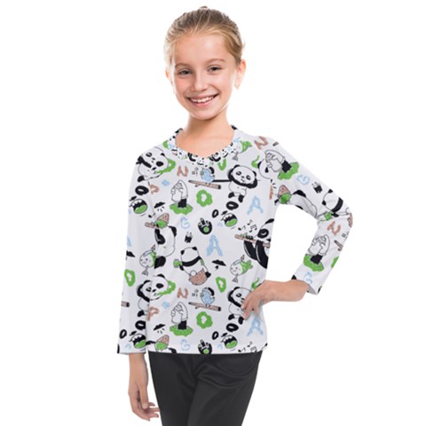 Giant Panda Bear Pattern Kids  Long Mesh Tee by Jancukart