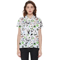 Giant Panda Bear Pattern Short Sleeve Pocket Shirt by Jancukart