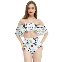 Giant Panda Bear Pattern Halter Flowy Bikini Set  by Jancukart