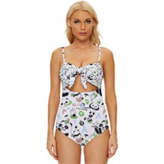 Giant Panda Bear Pattern Knot Front One-piece Swimsuit