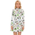 Giant Panda Bear Pattern Long Sleeve Velour Longline Dress View1