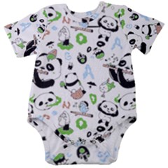 Giant Panda Bear Pattern Baby Short Sleeve Bodysuit by Jancukart