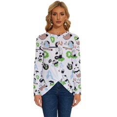 Giant Panda Bear Pattern Long Sleeve Crew Neck Pullover Top