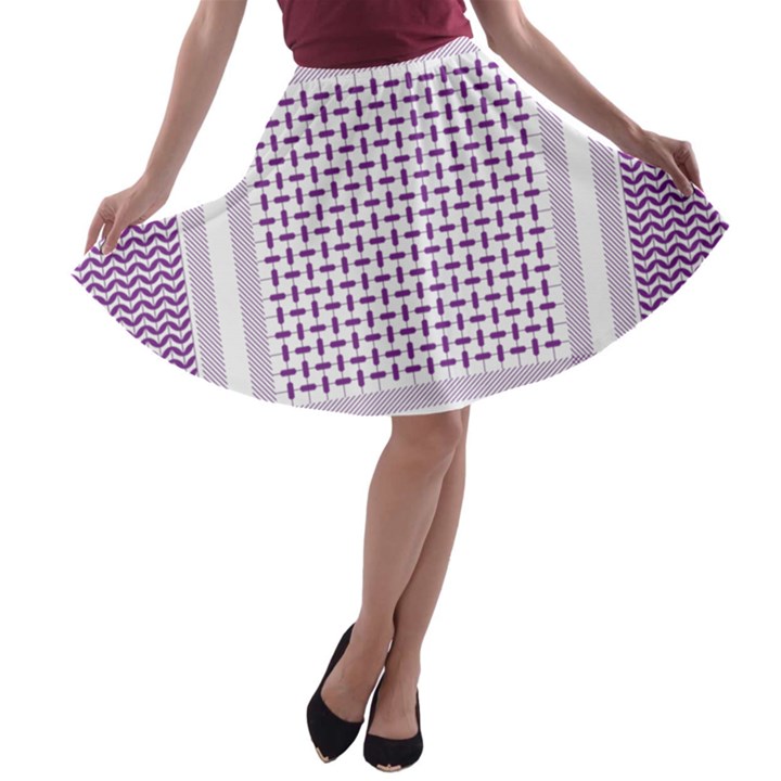 Square Purple Pattern Bead Purple Keffiyeh Purple Geometric Headdress Angle Violet Rectangle A-line Skater Skirt