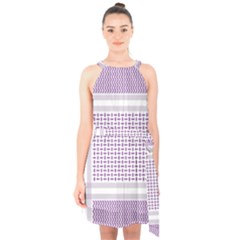 Square Purple Pattern Bead Purple Keffiyeh Purple Geometric Headdress Angle Violet Rectangle Halter Collar Waist Tie Chiffon Dress by Jancukart