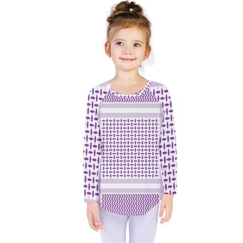 Square Purple Pattern Bead Purple Keffiyeh Purple Geometric Headdress Angle Violet Rectangle Kids  Long Sleeve Tee by Jancukart