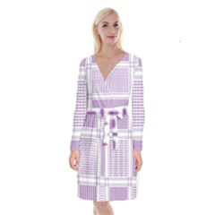 Square Purple Pattern Bead Purple Keffiyeh Purple Geometric Headdress Angle Violet Rectangle Long Sleeve Velvet Front Wrap Dress by Jancukart