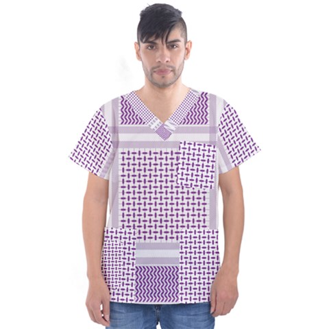 Square Purple Pattern Bead Purple Keffiyeh Purple Geometric Headdress Angle Violet Rectangle Men s V-neck Scrub Top by Jancukart