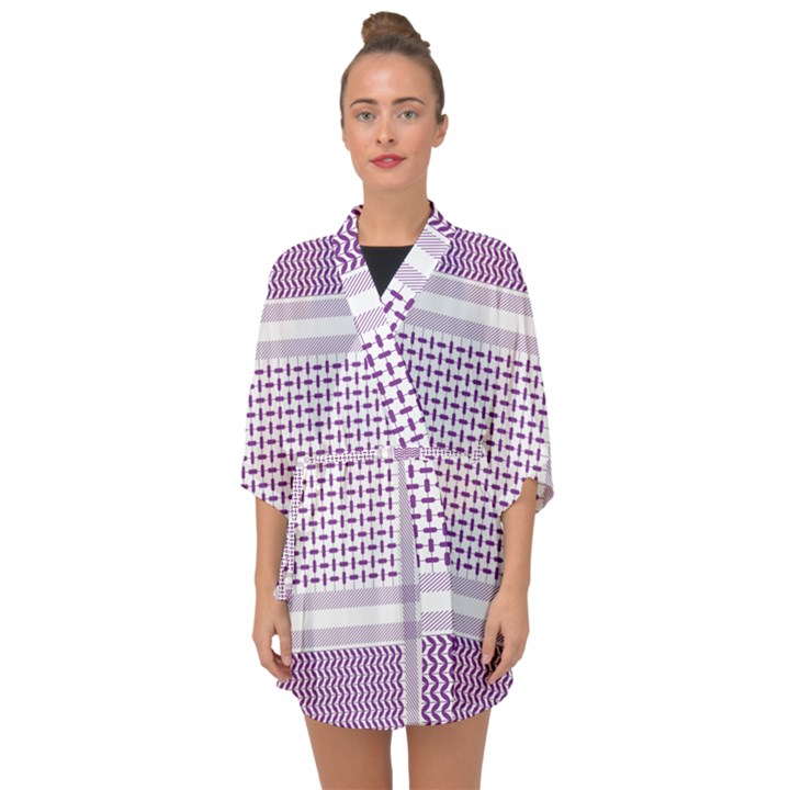 Square Purple Pattern Bead Purple Keffiyeh Purple Geometric Headdress Angle Violet Rectangle Half Sleeve Chiffon Kimono