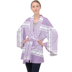 Square Purple Pattern Bead Purple Keffiyeh Purple Geometric Headdress Angle Violet Rectangle Long Sleeve Velvet Kimono  by Jancukart