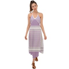 Square Purple Pattern Bead Purple Keffiyeh Purple Geometric Headdress Angle Violet Rectangle Halter Tie Back Dress  by Jancukart