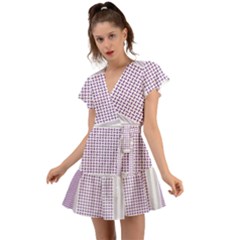 Square Purple Pattern Bead Purple Keffiyeh Purple Geometric Headdress Angle Violet Rectangle Flutter Sleeve Wrap Dress