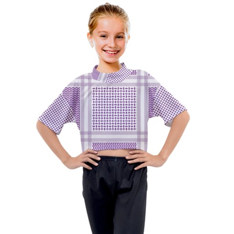 Square Purple Pattern Bead Purple Keffiyeh Purple Geometric Headdress Angle Violet Rectangle Kids Mock Neck Tee by Jancukart