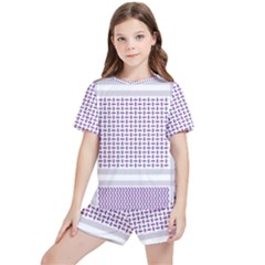 Square Purple Pattern Bead Purple Keffiyeh Purple Geometric Headdress Angle Violet Rectangle Kids  Tee And Sports Shorts Set by Jancukart