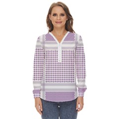 Square Purple Pattern Bead Purple Keffiyeh Purple Geometric Headdress Angle Violet Rectangle Zip Up Long Sleeve Blouse