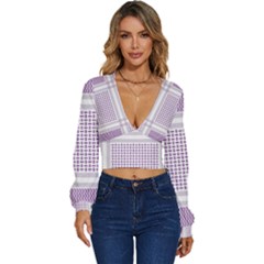 Square Purple Pattern Bead Purple Keffiyeh Purple Geometric Headdress Angle Violet Rectangle Long Sleeve Deep-v Velour Top