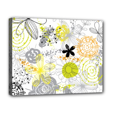 Doodle Flowers Hand Drawing Pattern Canvas 14  X 11  (stretched)