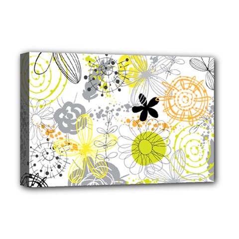 Doodle Flowers Hand Drawing Pattern Deluxe Canvas 18  X 12  (stretched) by Jancukart