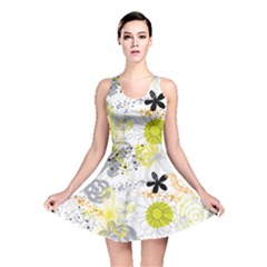 Doodle Flowers Hand Drawing Pattern Reversible Skater Dress