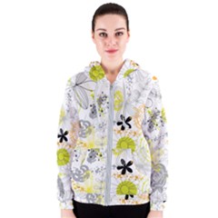 Doodle Flowers Hand Drawing Pattern Women s Zipper Hoodie