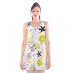 Doodle Flowers Hand Drawing Pattern Scoop Neck Skater Dress