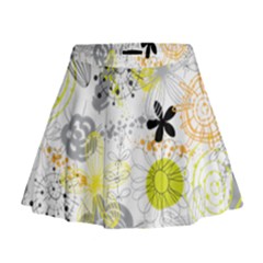 Doodle Flowers Hand Drawing Pattern Mini Flare Skirt