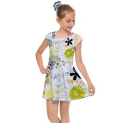 Doodle Flowers Hand Drawing Pattern Kids  Cap Sleeve Dress