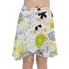 Doodle Flowers Hand Drawing Pattern Chiffon Wrap Front Skirt