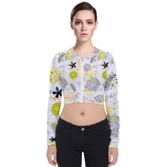 Doodle Flowers Hand Drawing Pattern Long Sleeve Zip Up Bomber Jacket