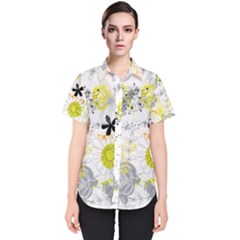 Doodle Flowers Hand Drawing Pattern Women s Short Sleeve Shirt