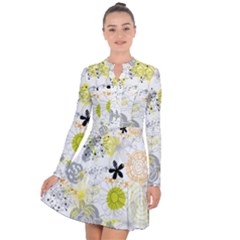 Doodle Flowers Hand Drawing Pattern Long Sleeve Panel Dress