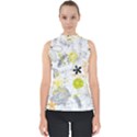 Doodle Flowers Hand Drawing Pattern Mock Neck Shell Top View1