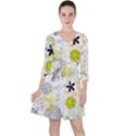 Doodle Flowers Hand Drawing Pattern Quarter Sleeve Ruffle Waist Dress View1