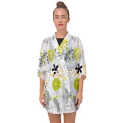 Doodle Flowers Hand Drawing Pattern Half Sleeve Chiffon Kimono