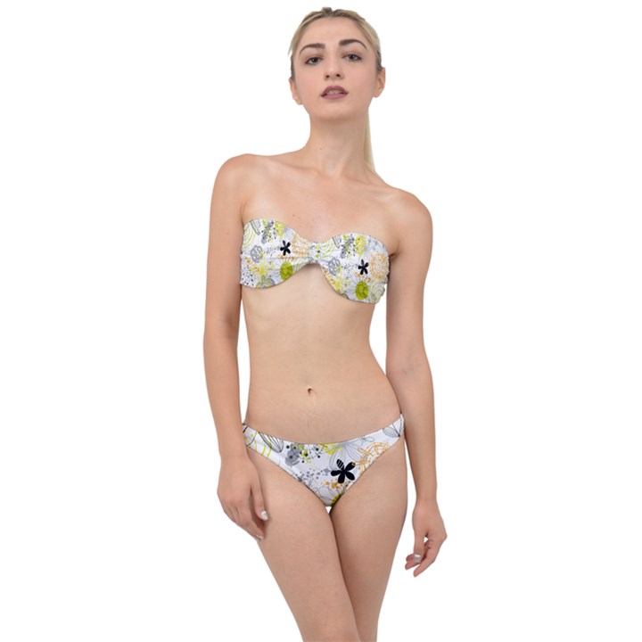 Doodle Flowers Hand Drawing Pattern Classic Bandeau Bikini Set